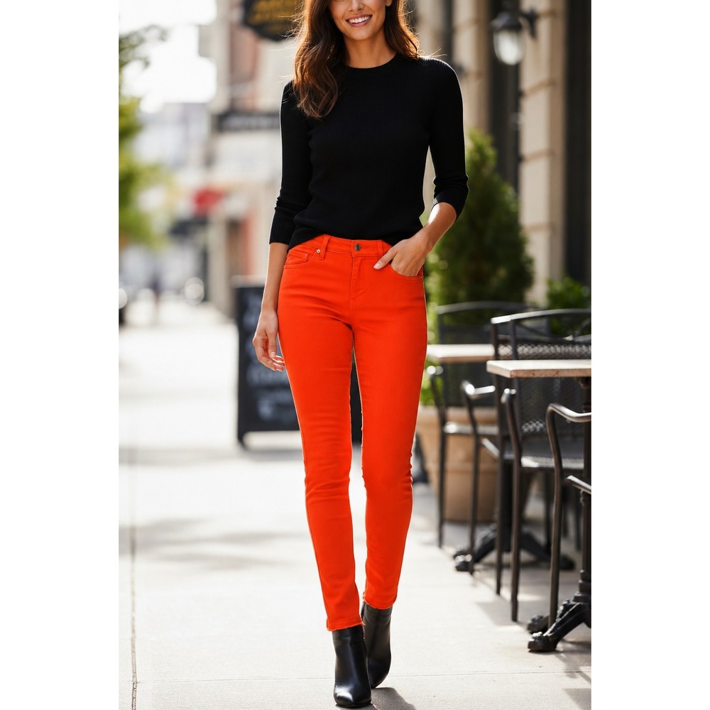 NWT JOE'S Jeans The Skinny Red Orange Mid Rise Stretch Denim Pants 26x33T $198